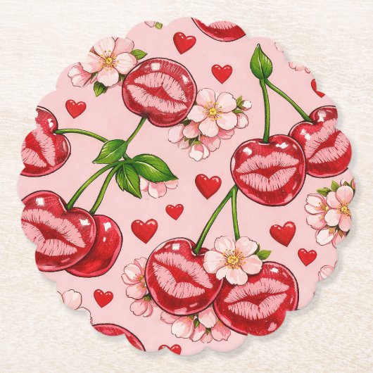 Cherry Kiss Paper Coaster Untersetzer (Vorderseite)