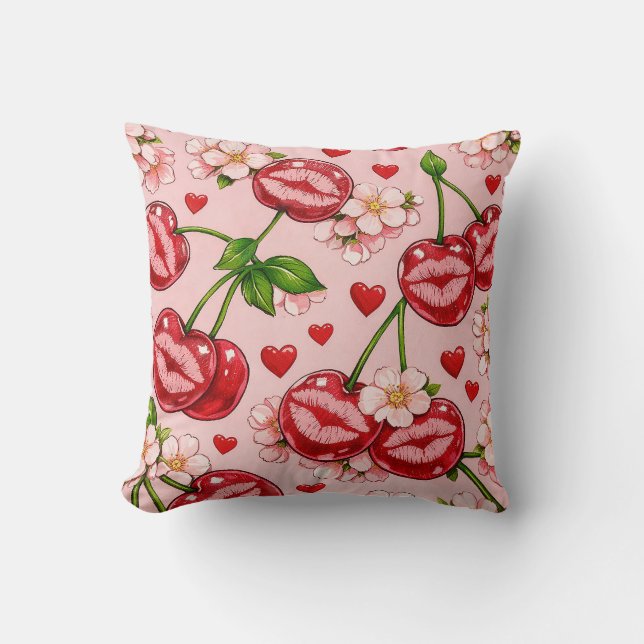 Cherry Kiss Throw Pillow Kissen (Vorderseite)
