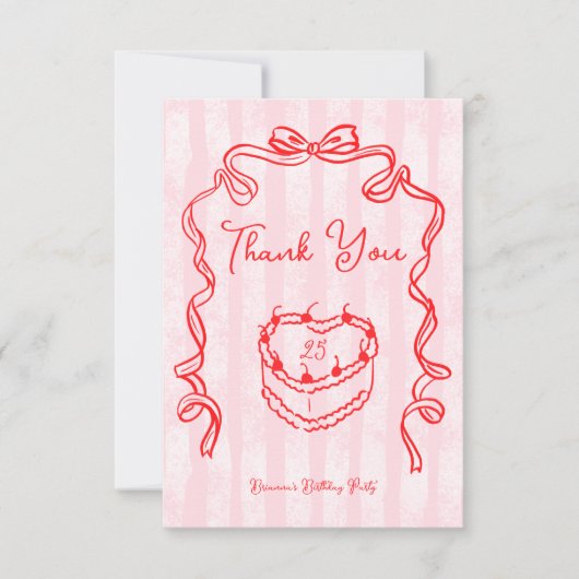 Cherry Kuchen rosa Coquette Bugday Party Dankeskarte (Vorderseite)