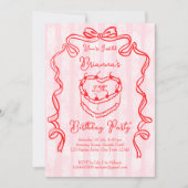 Cherry Kuchen rosa Coquette Bugday Party Einladung (Vorderseite)