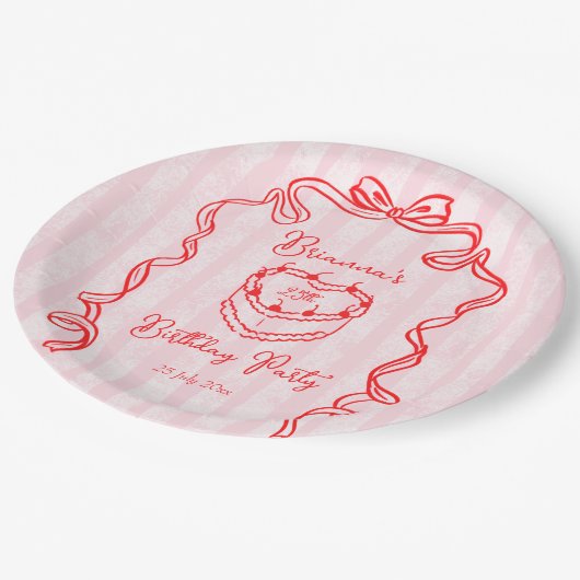 Cherry Kuchen rosa Coquette Bugday Party Pappteller (Schrägansicht)