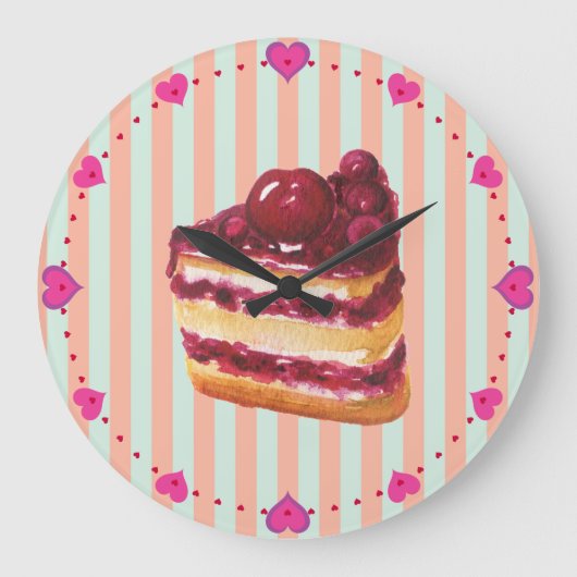 Cherry Layer Cake Wall Clock Große Wanduhr (Vorderseite)