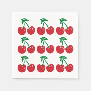 Cherry Linocut Block Print Design Cocktail Napkins Serviette
