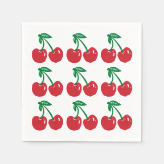 Cherry Linocut Block Print Design Cocktail Napkins Serviette