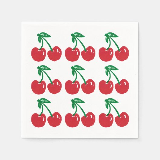 Cherry Linocut Block Print Design Cocktail Napkins Serviette (Vorderseite)