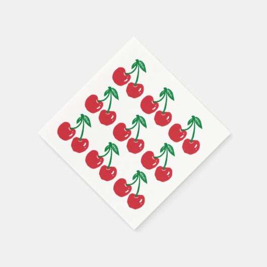 Cherry Linocut Block Print Design Cocktail Napkins Serviette (Ecke)