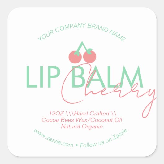 Cherry Lip Balm Scrub Business Packaging Quadratischer Aufkleber (Vorderseite)