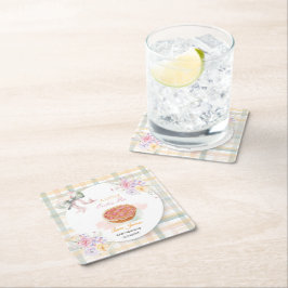 Cherry Little Süsse Pie Pastel Gingham Baby Dusche Rechteckiger Pappuntersetzer