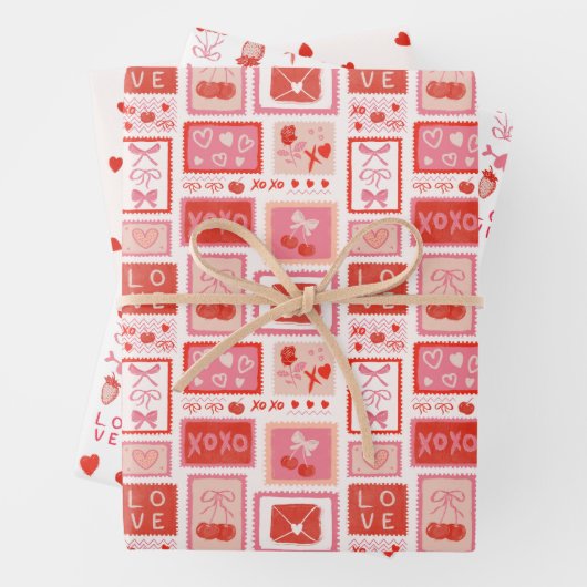Cherry Love Letters Valentines Hearts Bows Geschenkpapier Set (Beispiel)