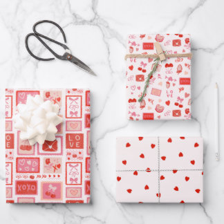 Cherry Love Letters Valentines Hearts Bows Geschenkpapier Set