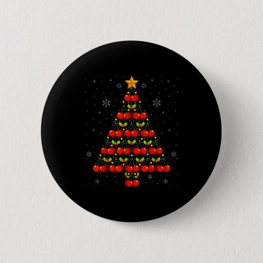 Cherry Lover Christmas Tree Lights Santa Hat Cherr Button (Vorderseite)