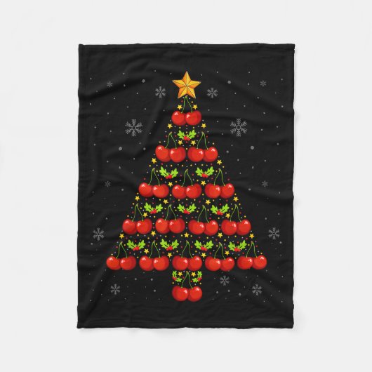 Cherry Lover Christmas Tree Lights Santa Hat Cherr Fleecedecke (Vorderseite)