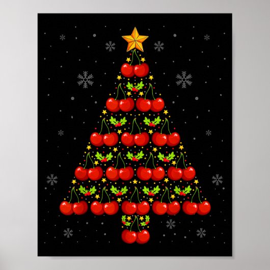 Cherry Lover Christmas Tree Lights Santa Hat Cherr Poster (Vorne)