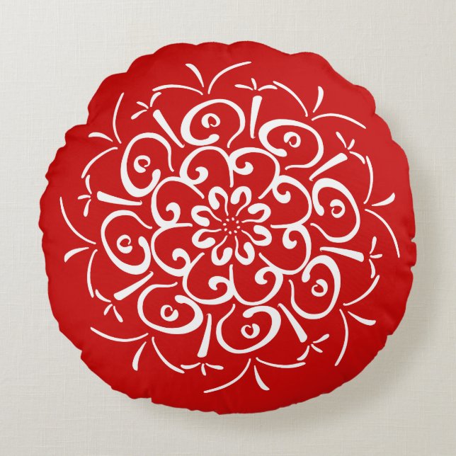 Cherry Mandala Rundes Kissen (Vorderseite)