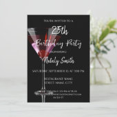 Cherry-Martini-Cocktail auf schwarz Einladung (Stehend Vorderseite)