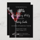 Cherry-Martini-Cocktail auf schwarz Einladung (Vorne/Hinten)