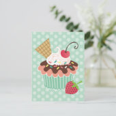 Cherry & Mint Cupcake Postkarten (Stehend Vorderseite)
