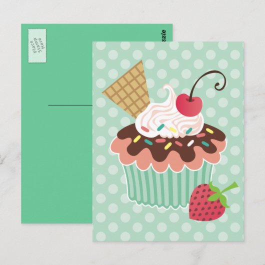 Cherry & Mint Cupcake Postkarten (Vorne/Hinten)