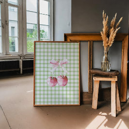 Cherry mit Pink Bow Green Kariert Coquette Poster