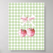 Cherry mit Pink Bow Green Kariert Coquette Poster (Vorne)