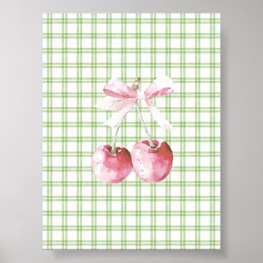 Cherry mit Pink Bow Green Kariert Coquette Poster (Vorne)