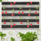 Cherry Moderne Schwarz-Weiß Streifen Geschirrtuch (Gefaltet)
