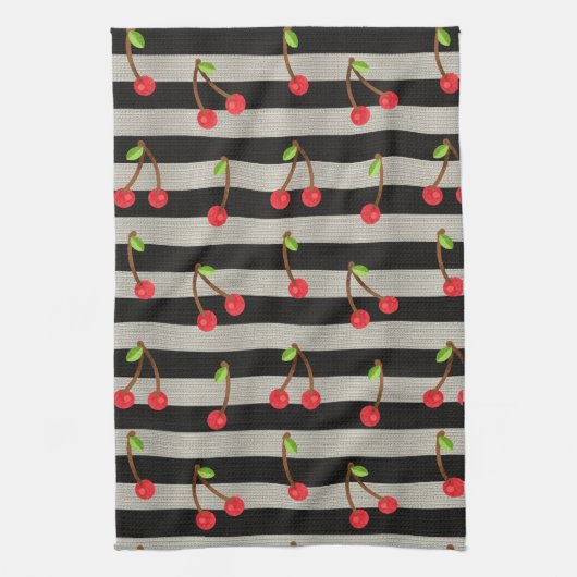 Cherry Moderne Schwarz-Weiß Streifen Geschirrtuch (Vertikal)