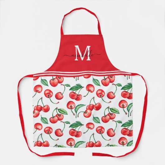 Cherry Monogram Botanical Red Schürze (Vorderseite)