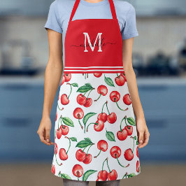 Cherry Monogram Botanical Red Schürze