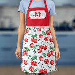 Cherry Monogram Initial Red Schürze<br><div class="desc">Diese Monogramm-Schürze zeichnet sich durch ein Aquarellkirschmuster aus.</div>