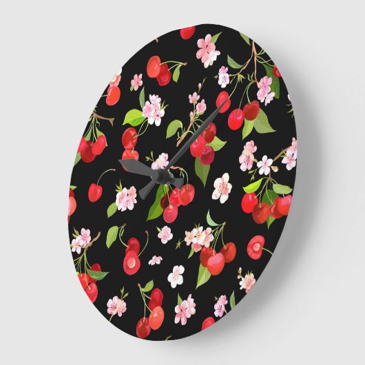 Cherry Muster 2 Große Wanduhr (Winkel)