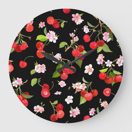 Cherry Muster 2 Große Wanduhr (Vorderseite)