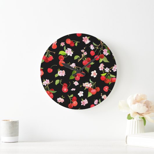 Cherry Muster 2 Große Wanduhr (Zuhause)