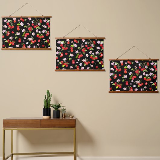 Cherry Muster 2 Wandteppich Mit Holzrahmen (Asymmetrisch)