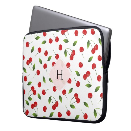 Cherry-Muster-Monogramm-Laptop-Sieb Laptopschutzhülle (Vorderseite Links)