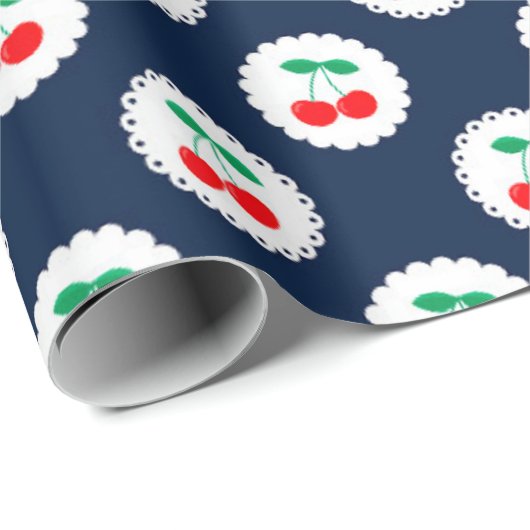 Cherry Muster - Retro Fruit Gift & Decke Geschenkpapier (Rolleneckpunkt)