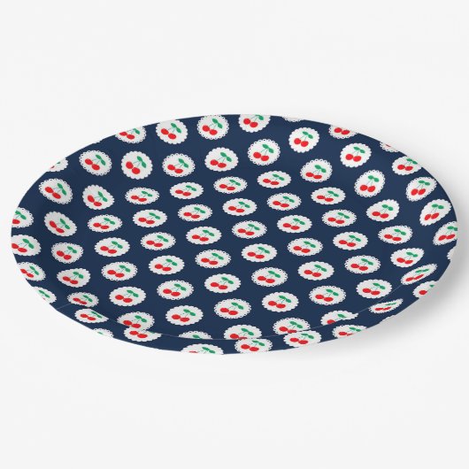 Cherry Muster - Retro Fruit Gift & Decke Pappteller (Schrägansicht)