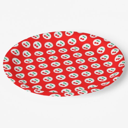 Cherry Muster - Retro Fruit Gift & Decke Pappteller (Schrägansicht)