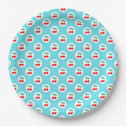 Cherry Muster - Retro Fruit Gift & Decke Pappteller (Vorderseite)