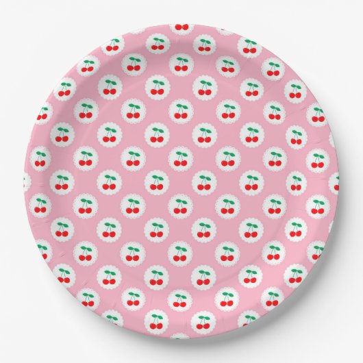 Cherry Muster - Retro Fruit Gift & Decke Pappteller (Vorderseite)
