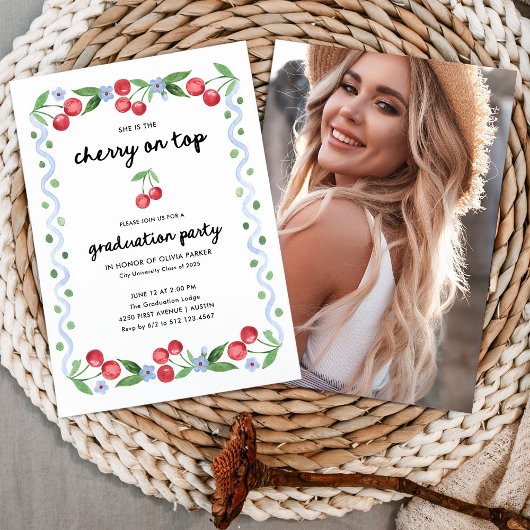 Cherry oben | Foto der Whimsical Graduation Party Einladung