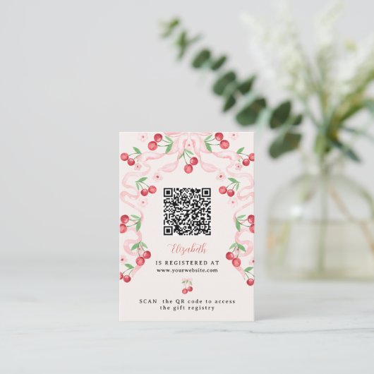 Cherry oben | QR-Code für Brautpartys Begleitkarte (Stehend Vorderseite)