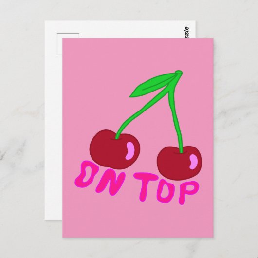 Cherry on Oben, lebendiges, farbenfrohes Design Postkarte (Vorne/Hinten)