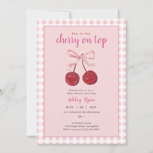 Cherry on Top Baby Dusche Einladung (Vorderseite)