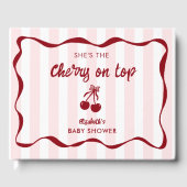 Cherry on Top Baby Shower Custom Pink Stripes Cute Gästebuch (Vorderseite)