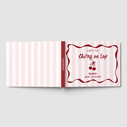 Cherry on Top Baby Shower Custom Pink Stripes Cute Gästebuch (Voll)