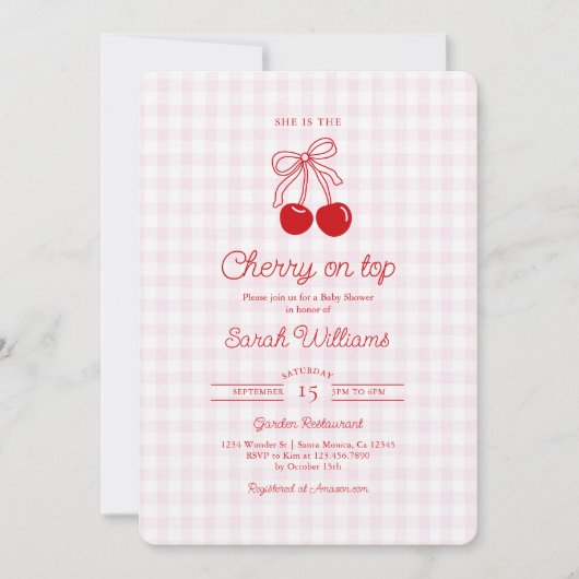Cherry on Top Baby Shower Girl Invitation Einladung (Vorderseite)