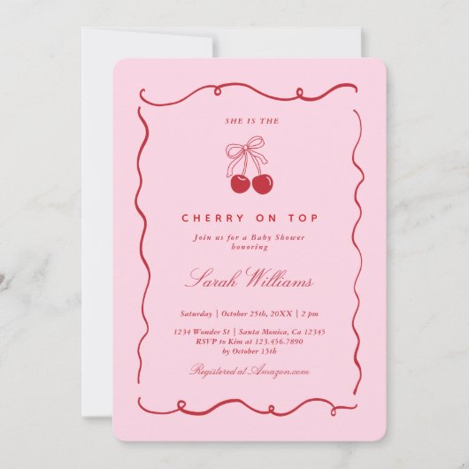 Cherry on Top Baby Shower Girl Invitation Einladung (Vorderseite)