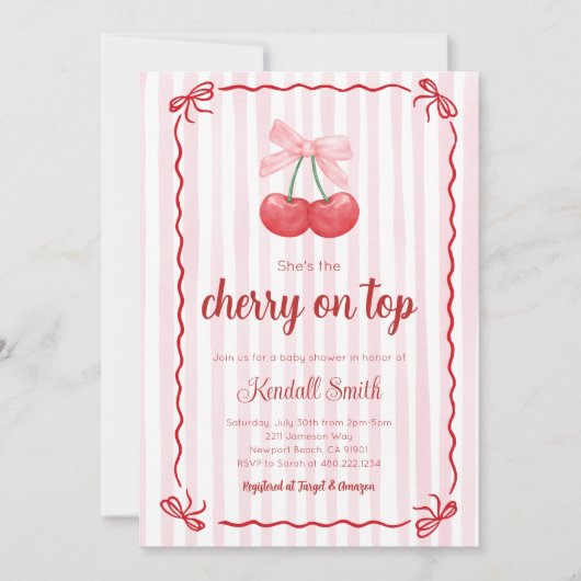 Cherry on top baby shower Invitation Einladung (Vorderseite)