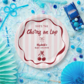 Cherry on Top Baby Shower Pink Stripes Coquette Pappteller (Party)